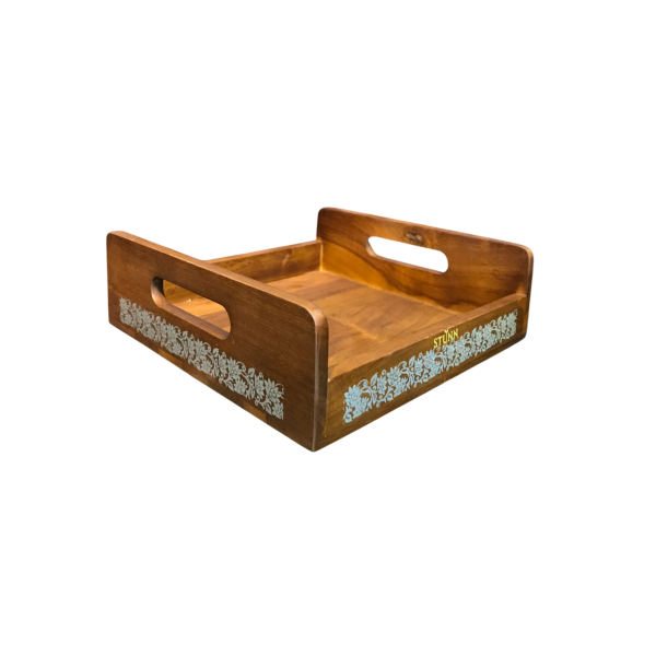 WOODEN TRAY WITH HANDLE 9X9 SILVER