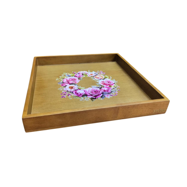 WOODEN TRAY 10X10 BROWN PRINTED