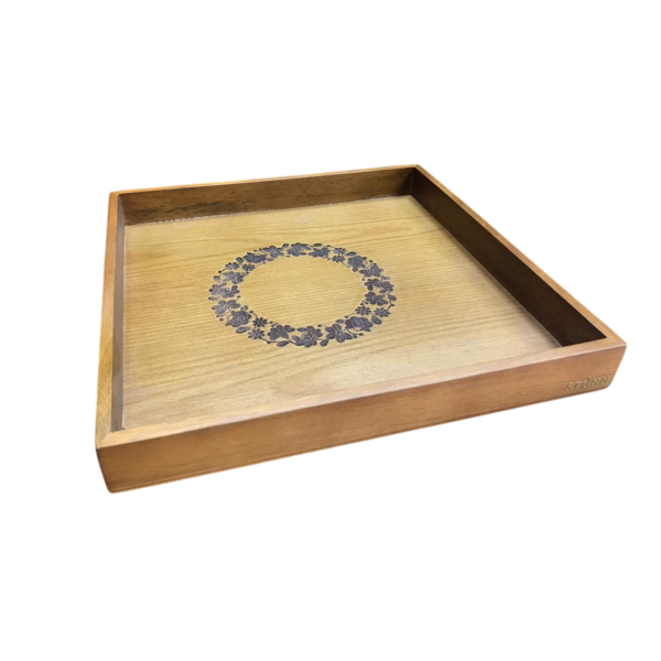 WOODEN TRAY 10X10 BROWN ENGRAVED